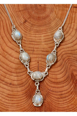 Regenboog Maansteen ketting zilver, 50 cm, 925 sterling