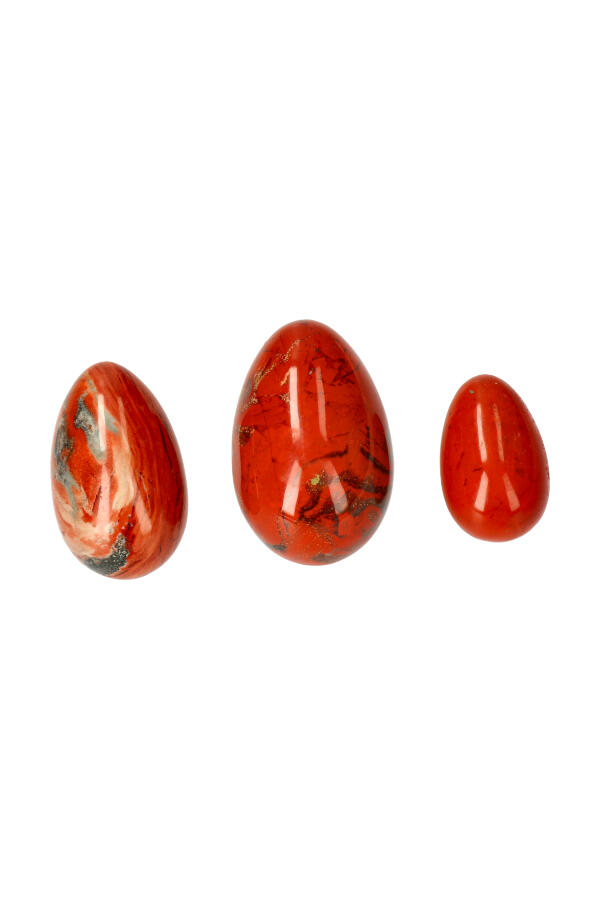 Rode Jaspis Yoni ei set van 3, Large, Medium en Small, met of zonder gaatjes