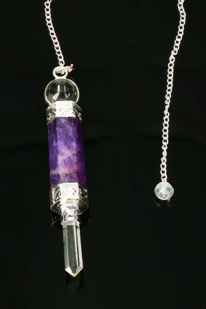 Amethist healing wand pendel met Bergkristal bol en punt