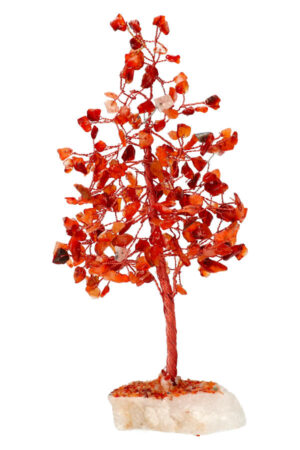 Carneool edelsteenboom op Bergkristal voet 18-22 cm