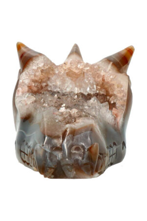 Agaat geode kristallen drakenschedel 11.6 cm 350 gram