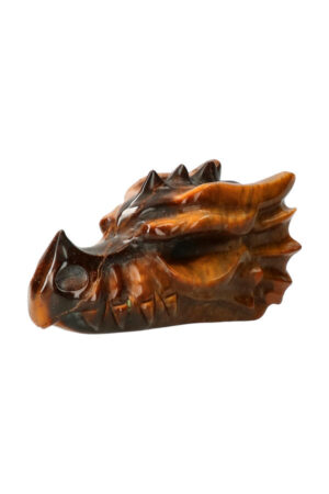 Tijgeroog kristallen drakenschedel Top Carving 7.5 cm 125 gram