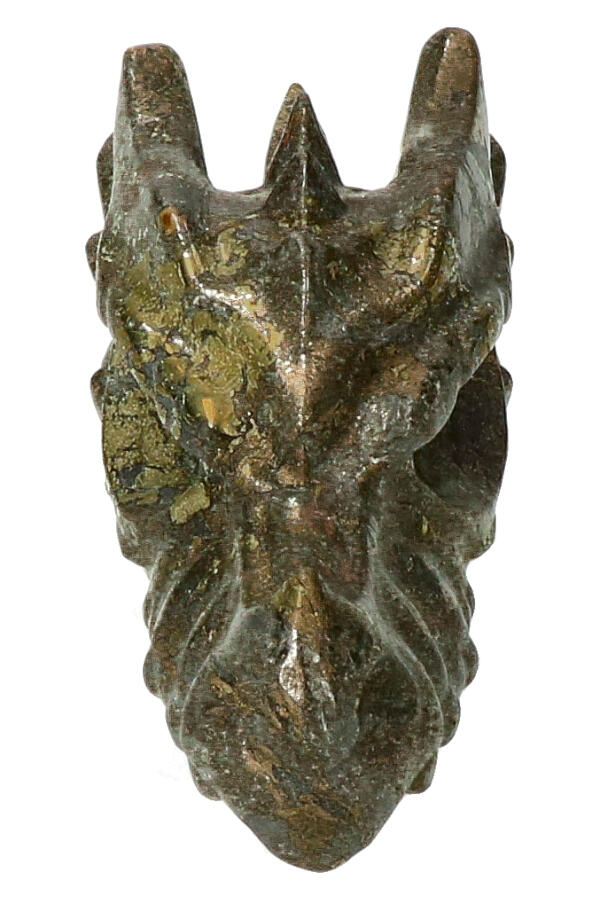 Pyriet kristallen drakenschedel, Top Carving, 7.5 cm, 239 gram