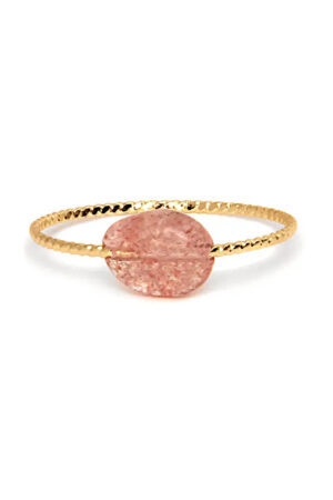 Aardbeienkwarts trommelsteen ring, goudkleurig, verstelbaar