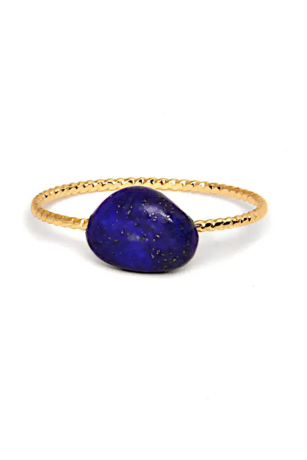 Lapis Lazuli trommelsteen ring, goudkleurig, verstelbaar