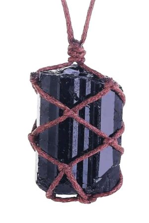 Ruwe Zwarte Toermalijn gevlochten kooi hanger 2.5 a 4 cm