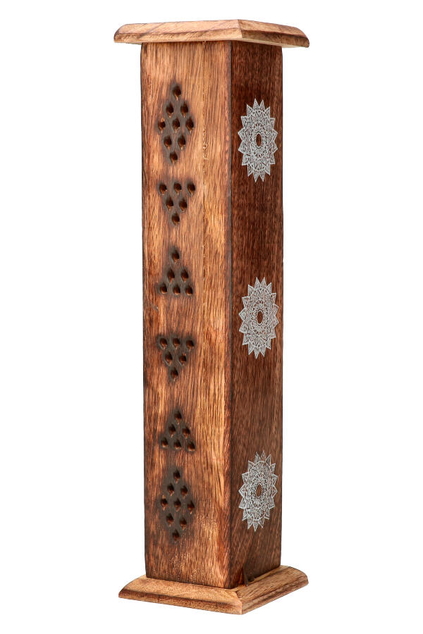 Wierook combi toren/kistje donkerbruin hout Mandala, 30 cm