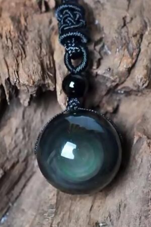 Regenboog Obsidiaan bol aan ketting, bol van 10 mm
