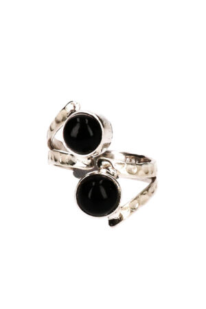 Zwarte Onyx zilveren ring, 925 sterling, verstelbaar