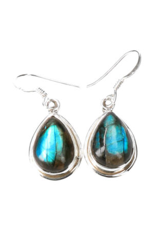 blauwe Labradoriet oorbellen zilver, 1.5 cm, 925 sterling