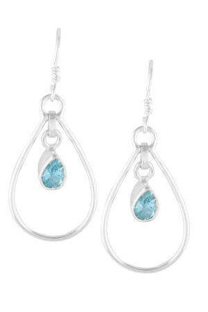 Aquamarijn zilveren oorbellen druppelvorm, 3 cm, 925 sterling