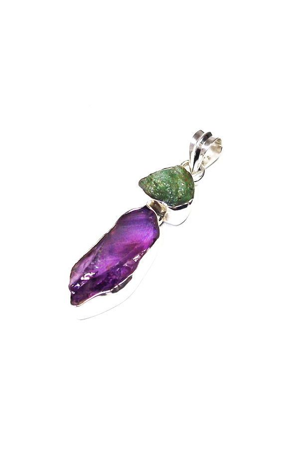 Aquamarijn en Amethist ruw in 925 sterling zilver hanger, 3 cm 1 Aquamarijn en Amethist ruw in 925 sterling zilver hanger, 3 cm