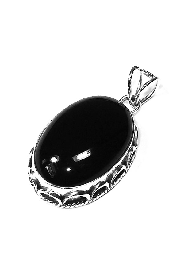 Zwarte Onyx hanger zilver, 3.5 cm, 925 sterling 1 Zwarte Onyx hanger zilver, 3.5 cm, 925 sterling