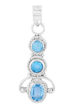 Aquamarijn sierlijke hanger 3 bollen zilver, 3 cm, 925 sterling