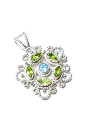 Blauwe Topaas met Peridoot hanger zilver, 3.5 cm, 925 sterling