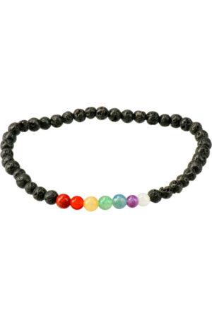 Lavasteen armband met 7 chakra kralen, 4 mm edelsteen kralen, 18 cm