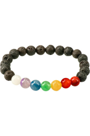 Lavasteen armband met 7 chakra kralen, 8 mm edelsteen kralen, 21 cm