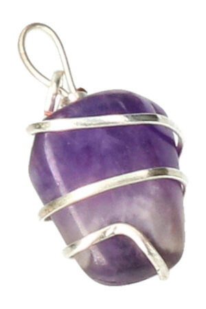Amethist spiraal hanger verzilverd, trommelsteen, circa 2 cm