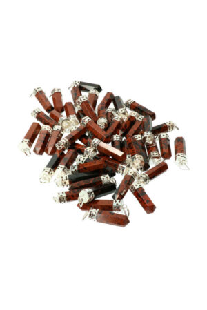 Mahonie Obsidiaan punthanger, 3-4 cm, verzilverd, India