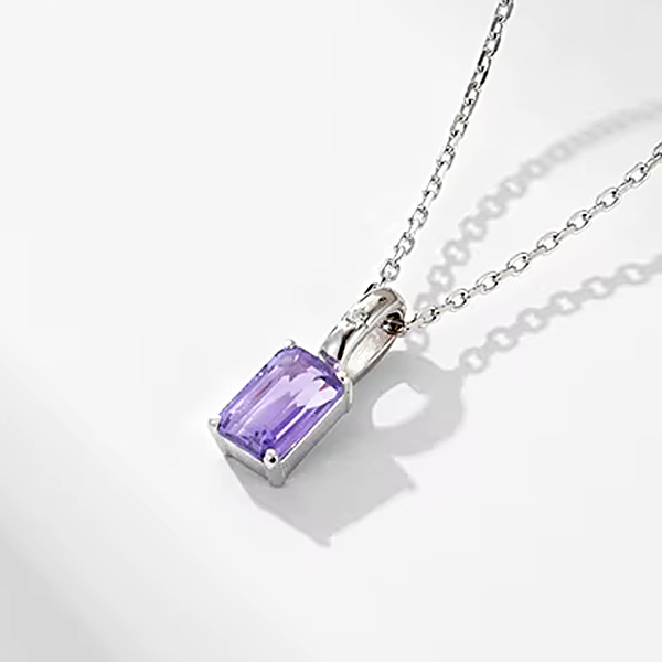 Amethist rechthoek 925 sterling zilveren hanger met zilveren ketting 925 sterling