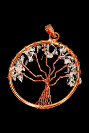 Bergkristal levensboom koperen hanger, 3.5 cm
