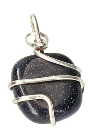 Blauwe Goudsteen spiraal hanger verzilverd, trommelsteen, circa 2 cm