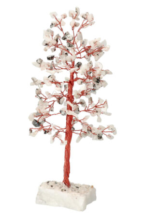 Regenboog Maansteen edelsteenboom op Bergkristal voet, 22-25 cm