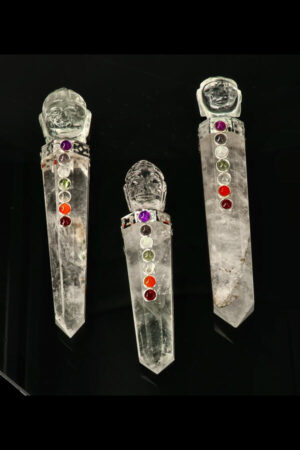 Boeddha Bergkristal healing wand met 7 chakra stenen, diverse maten