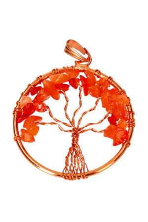 Carneool levensboom koperen hanger, 3.5 cm