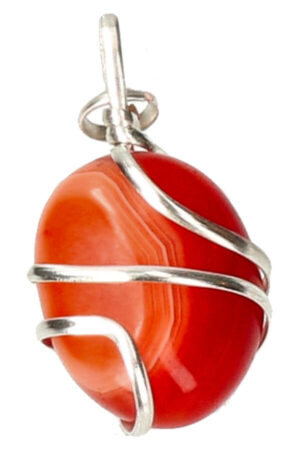 Carneool spiraal hanger verzilverd, trommelsteen, circa 2 cm