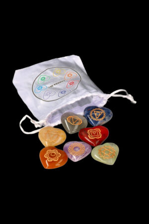 7 Chakra hart legger set in satijnen zakje, circa 3 cm per legger