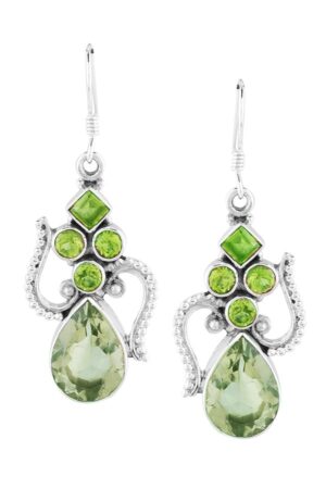 Prasioliet met Peridoot zilveren oorbellen, 925 sterling, 3 cm