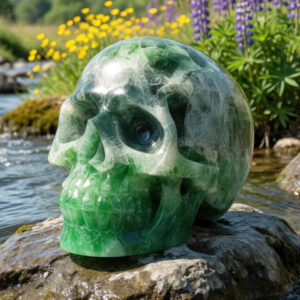 Groene en Blauwe Fluoriet realistische kristallen schedel, 12.6 cm, 1.52 kg