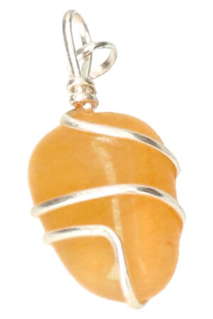 Gele Jade spiraal hanger verzilverd, trommelsteen, circa 2 cm