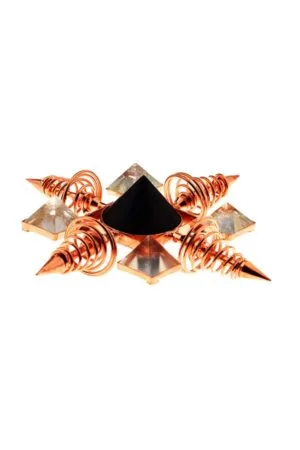 Koper spiraal Toermalijn en Bergkristal grid generator, 11-12 cm