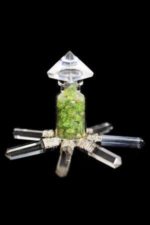 Bergkristal-Peridoot energie generator, 8 cm