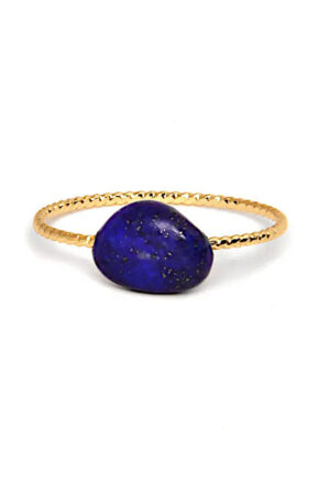 Lapis Lazuli trommelsteen ring, goudkleurig, maat 17 en 18