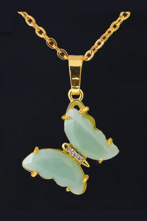 Aventurijn Vlinder ketting, goud kleurige RVS ketting, 65 cm