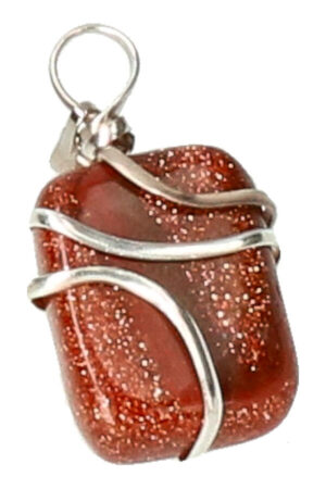 Goudsteen spiraal hanger verzilverd, trommelsteen, circa 2 cm