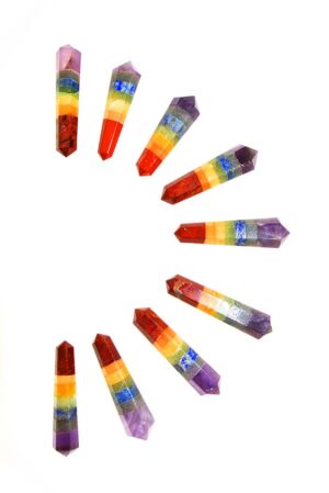 Chakra dubbelpunt, 7 verschillende stenen, 4-5 cm, ideaal voor een grid