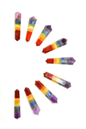 Chakra dubbelpunt, 7 verschillende stenen, 4-5 cm, ideaal voor een grid