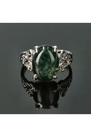 Mosagaat edelsteen ring, zilverkleurig, diverse maten