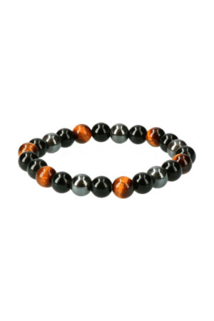 Hematiet, Tijgeroog en Obsidiaan trio armband, 8 mm edelsteen kralen, 21 cm