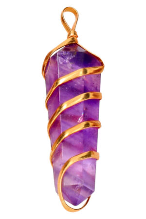 Amethist spiraal dubbelpunt hanger goudkleurig, circa 4 cm