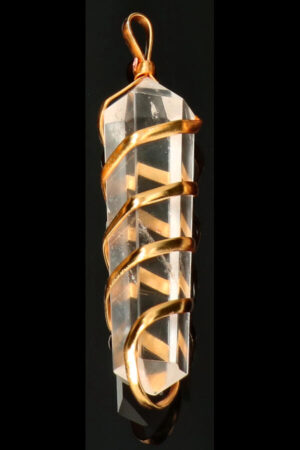 Bergkristal spiraal dubbelpunt hanger goudkleurig, circa 4 cm