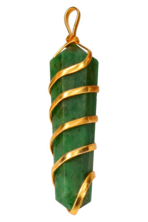Jade spiraal dubbelpunt hanger goudkleurig, circa 4 cm