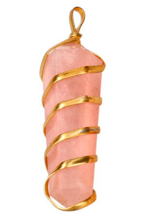 Rozenkwarts spiraal dubbelpunt hanger goudkleurig, circa 4 cm
