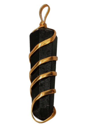 Zwarte Toermalijn spiraal dubbelpunt hanger goudkleurig, circa 4 cm