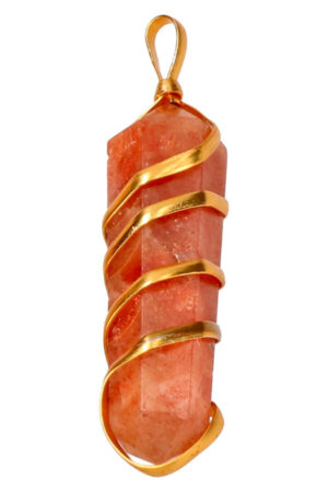 Zonnesteen spiraal dubbelpunt hanger goudkleurig, circa 4 cm