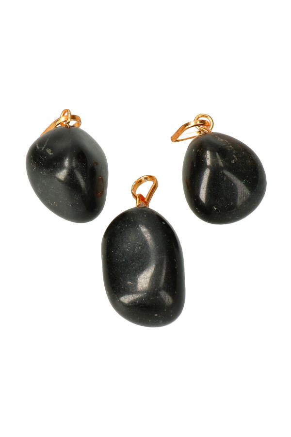 Obsidiaan edelsteen hanger, ca 2 cm, goudkleurig oogje - Afbeelding 2